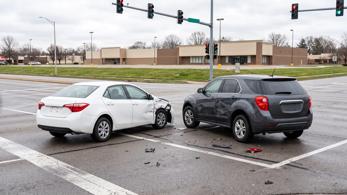 Two-car collision at a signalized retail intersection in Florissant